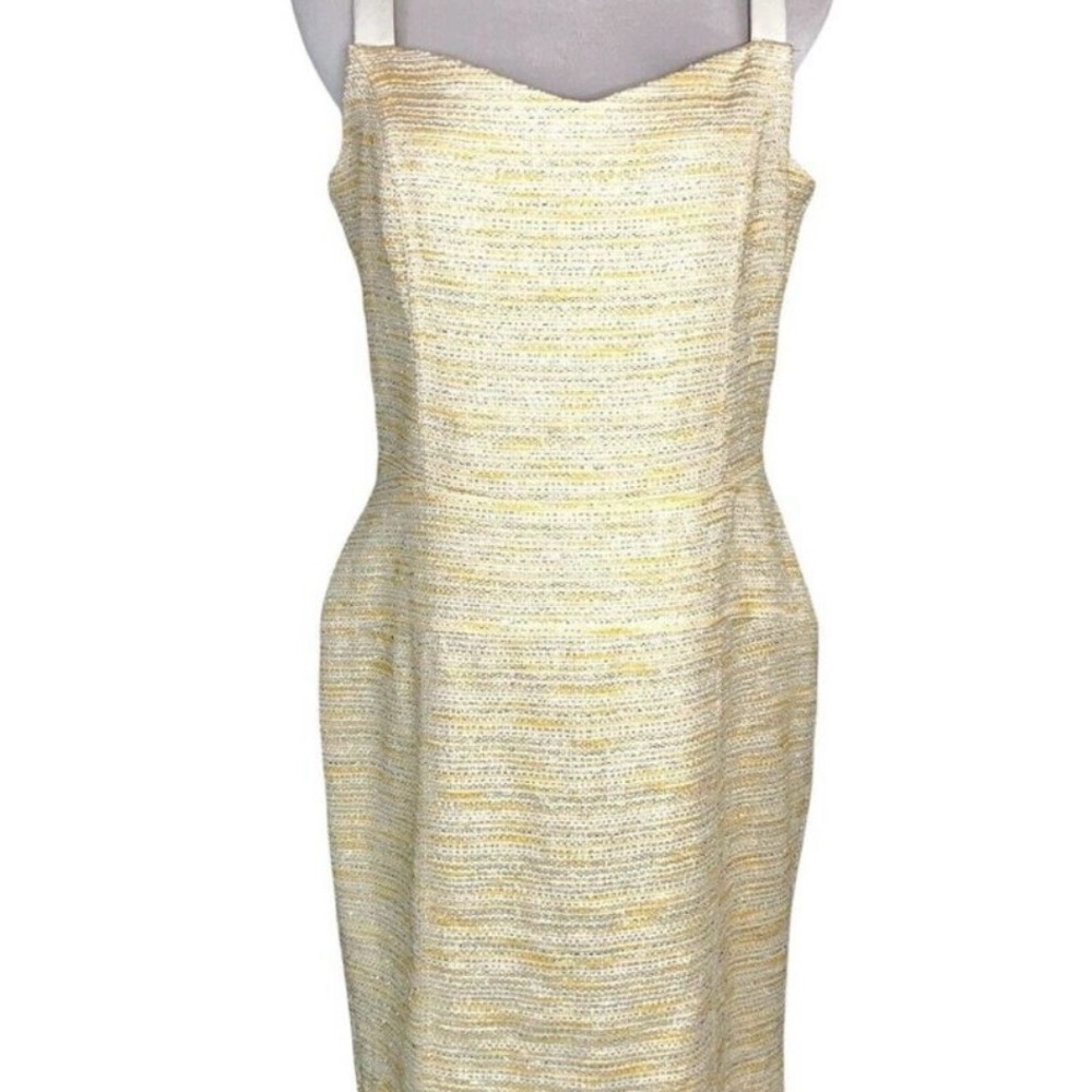 DREW Cream and Yellow Metallic Shift Dress